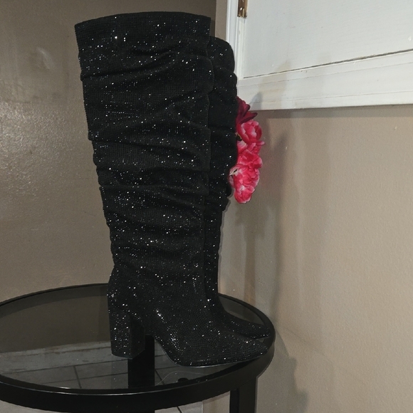 Liliana Black Sparkle Over the Knee Boots - Picture 3 of 4